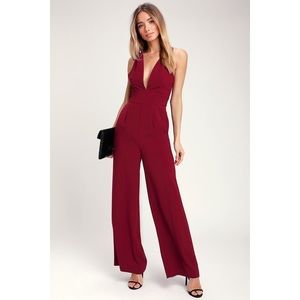 Never Looking Back Burgundy Backless Jumpsuit: NWT